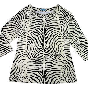 J Mclaughlin Women Blouse Top Size Large Zebra Animal Print Stretch Long Sleeve